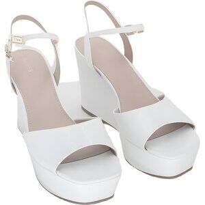 GUESS Zione Square Toe Platform Wedge Sandals White - Women's US 9M